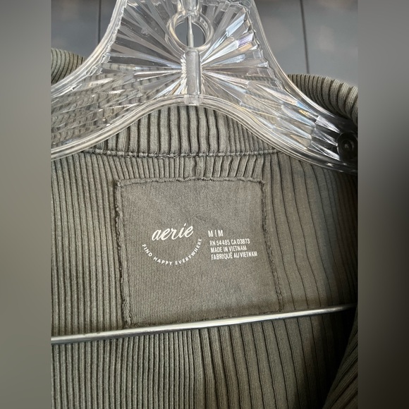 Aerie sage green long-sleeve ribbed collared top. - Picture 2 of 3